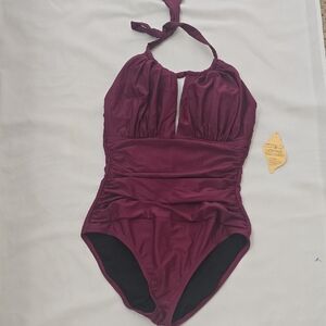 Miraclesuit Halter One-Piece Swimsuit in Plum Wine L